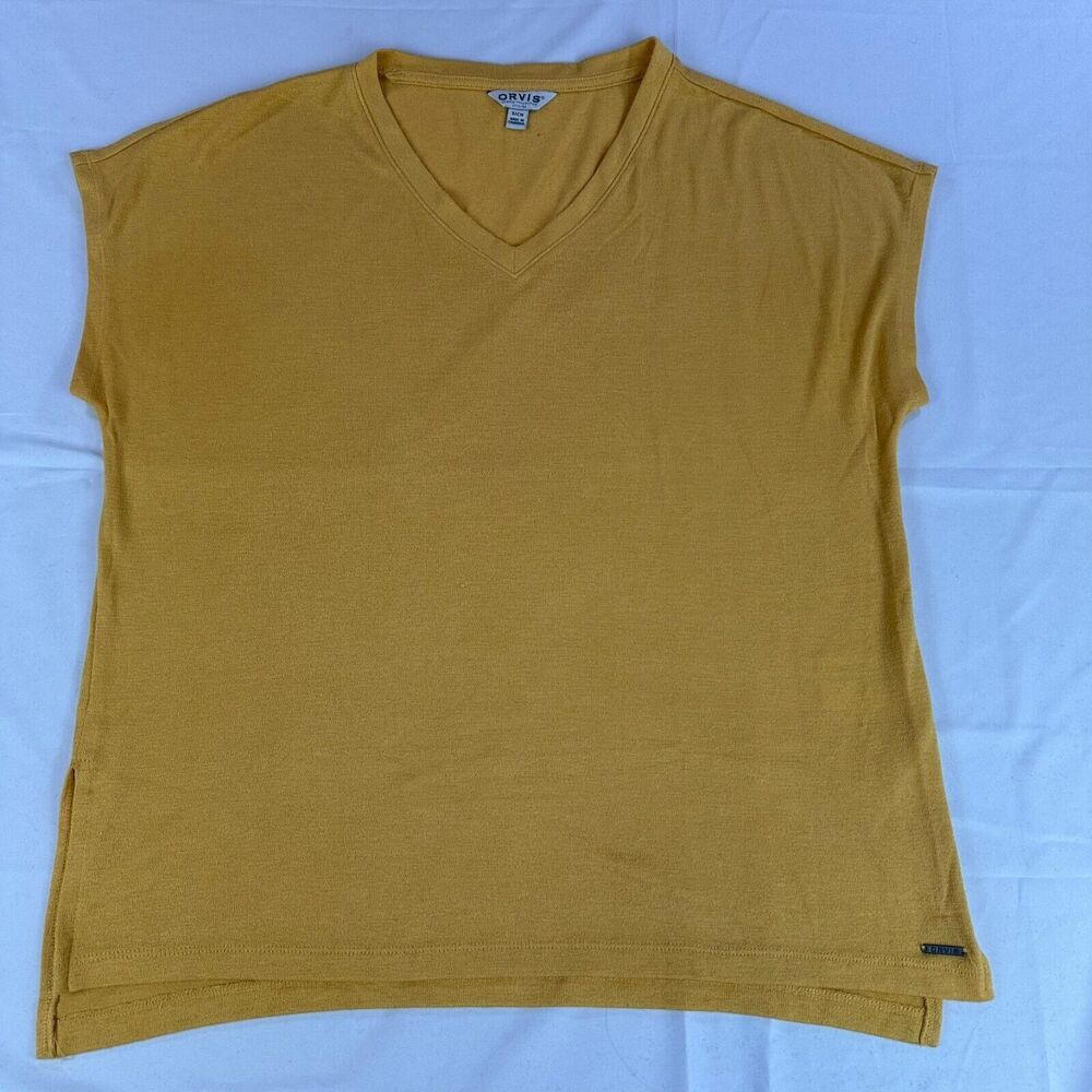 Orvis Shirt Womens Small Mustard Yellow Sweater Short Sleeve Tunic Layering